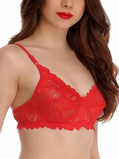 Clovia Women’s Light Red Lace Solid Full-Cup Bra – Non-Padded, Wire-Free Comfort